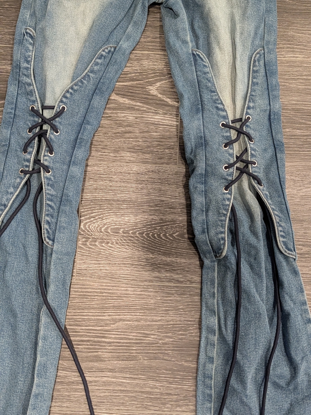 Lace-Up Light Wash Denim Jeans